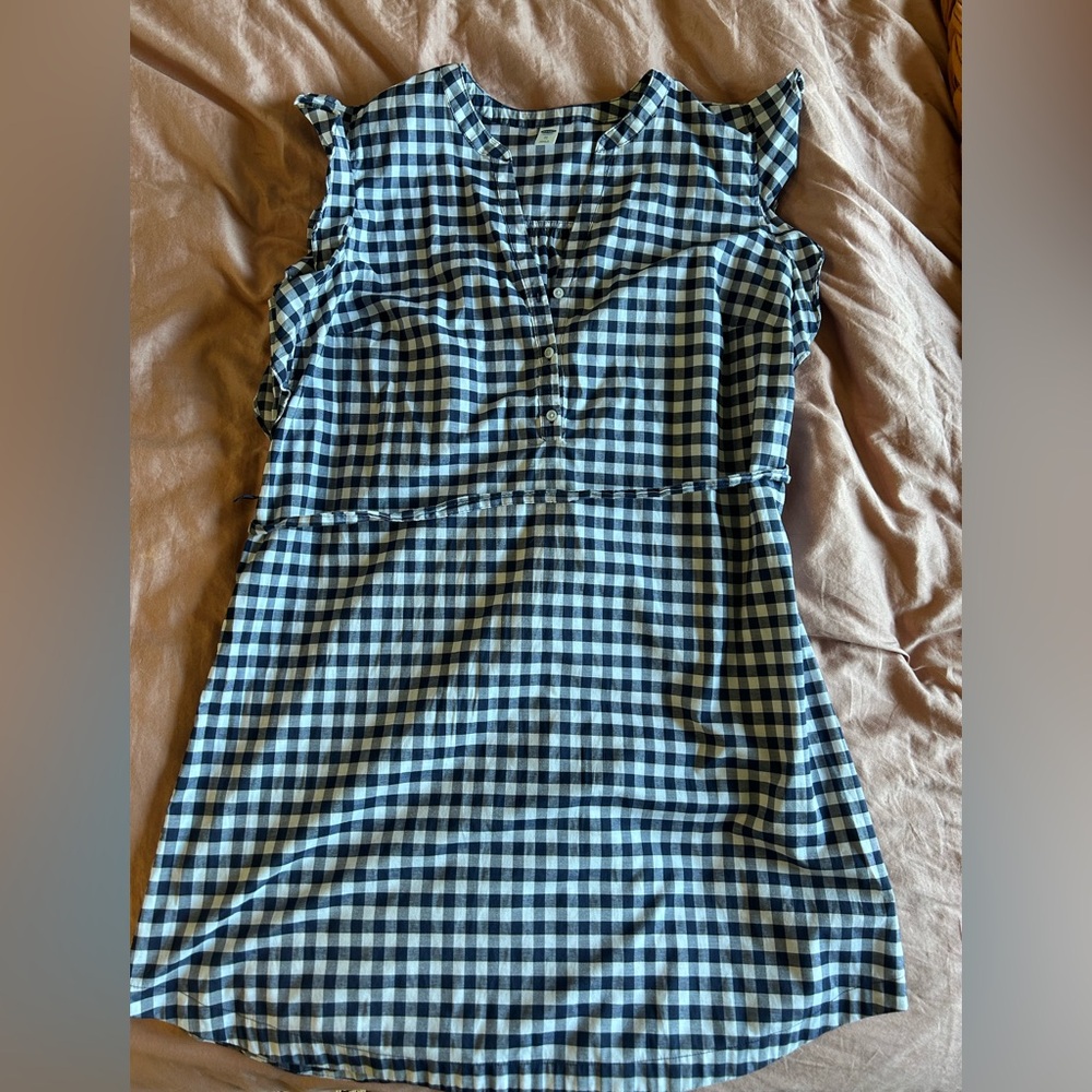 Picnic Gingham - Navy and White Flutter Sleeveless Dress - Sz XL